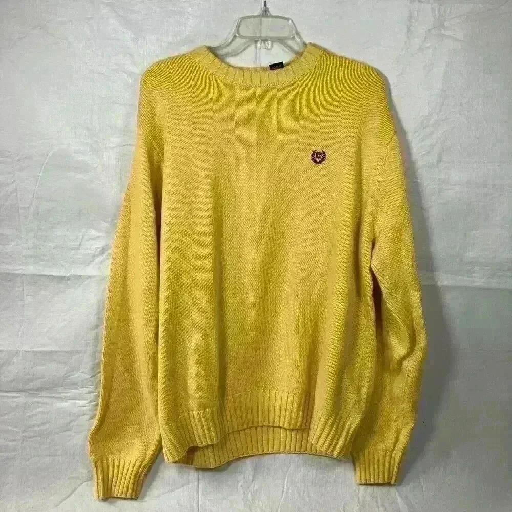 Chaps‎ Mens XXL Yellow Cotton Crewneck Sweater Embroidered Logo Retro Grandpa